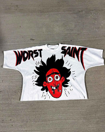 American Hip-hop Anime Print Oversized T-shirt Men Retro Trendy Streetwear Top Pure Cotton Round Neck Casual Loose Short Sleeves