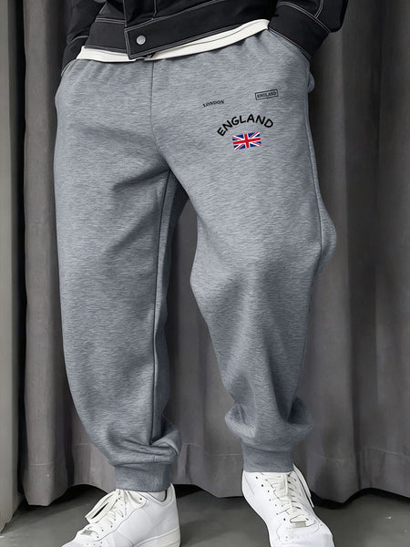 London England Union Printing Man Sweatpants Fashion Elastic Waist Pants Trendy Drawstring Pant Casual Warm Britches