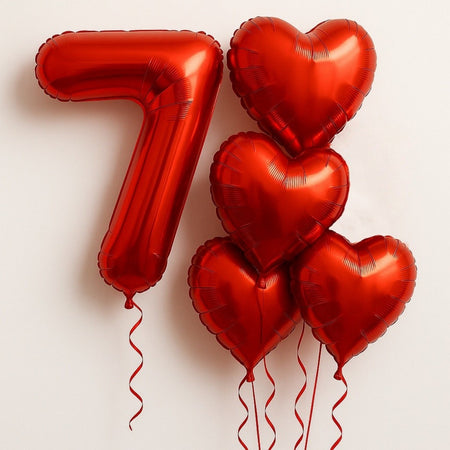 6Pcs/Set 32in Red Foil Number and 18in Heart Balloons Valentine's Day Birthday Christmas Party Decorations Anniversary Halloween