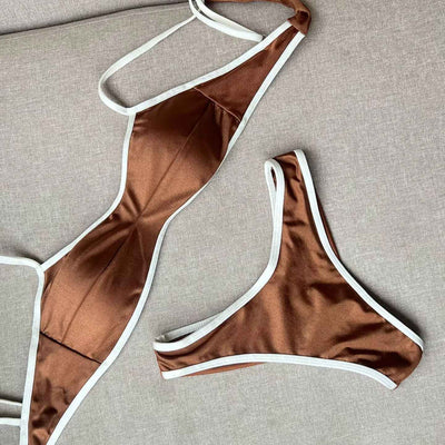 2025Sexy Bikini Women Swimsuit Female Swimwear Bandeau Biquini Thong Bathing Suit Shiny Swimming Suits Halter Bodysuit Beachwear