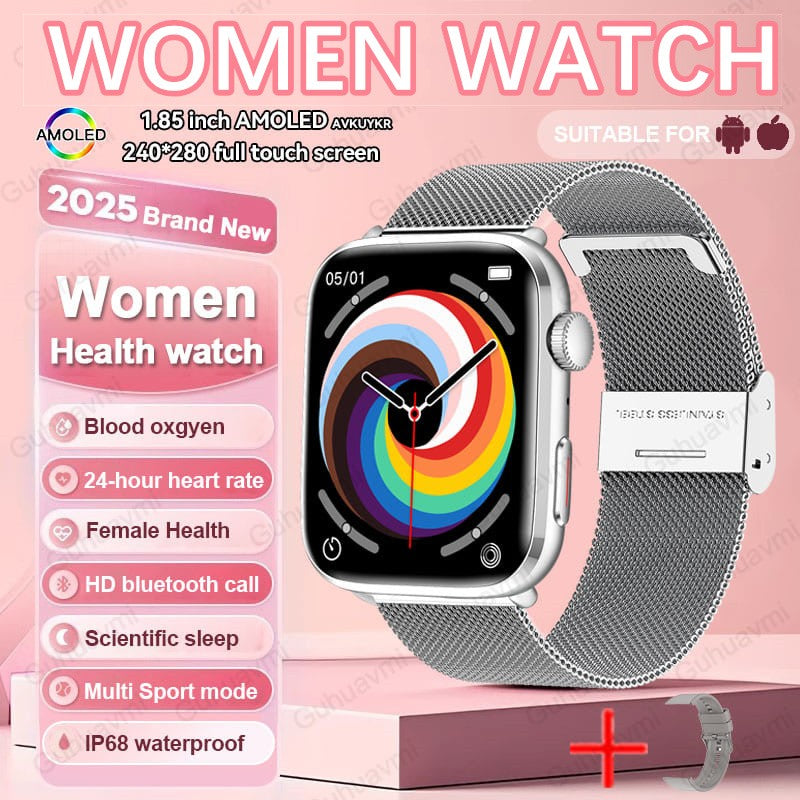 2025New NFC Smat Watch Women 1.85-inch Blood Pressure Heart Rate Bluetooth Call Female Health Smarwatches Ladies For Android IOS