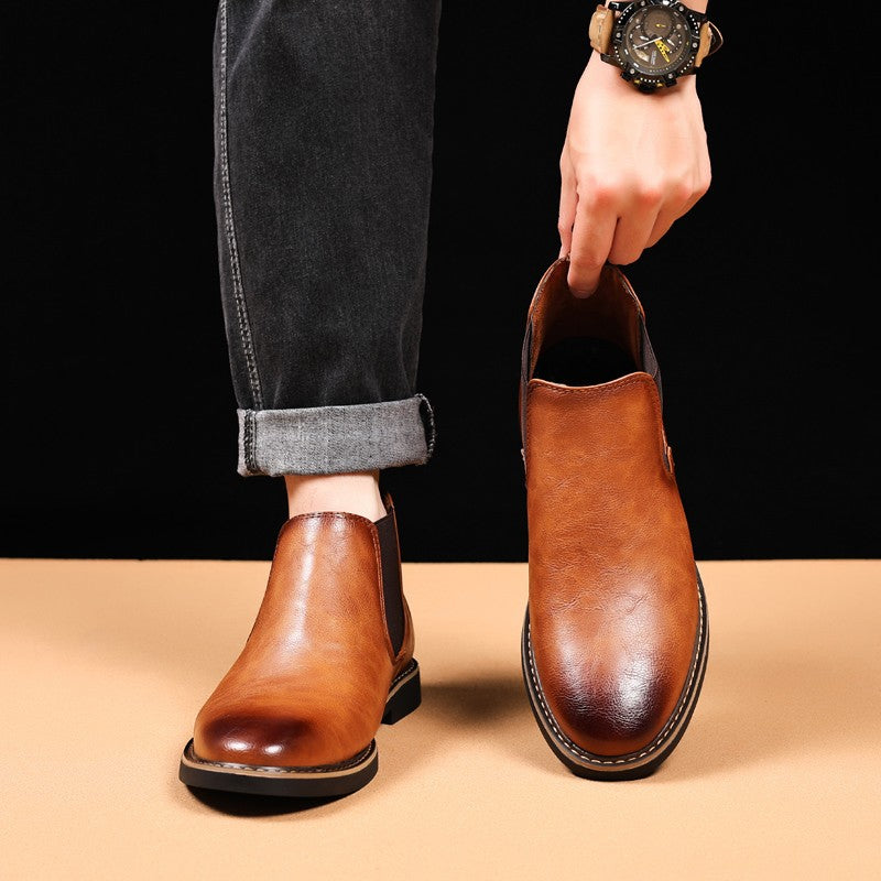 YRZL 39~47 Men Chelsea Boots Brand Retro Comfortable PU Leather Ankle Boots Men 2025 Fashion Black Brown Mens Boots