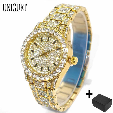 Luxury Jewelry Watch For Womens UNIGUET Fashion Small DialWaterproof Hip Hop Iced Diamond Quartz Wristwatch Small Size For Women