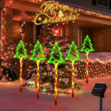 5PC/set Solar Candy Christmas Tree Garden Lights Outdoor Waterproof Lawn Lamp LED Decoration Stake Lights For Yard Festive Party
