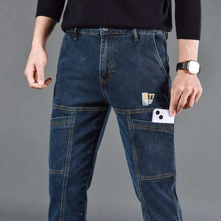 Fashion Print Six-Pocket Jeans Small Straight Cut Style Men's Casual Comfortable Fit Clothing