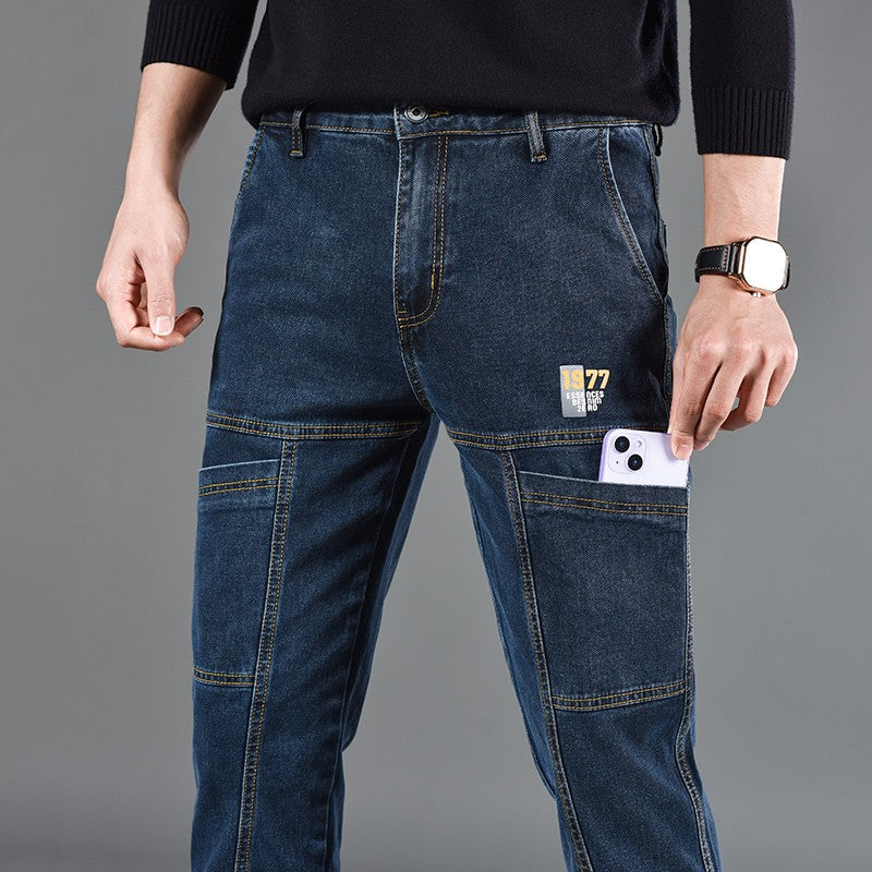 Fashion Print Six-Pocket Jeans Small Straight Cut Style Men's Casual Comfortable Fit Clothing