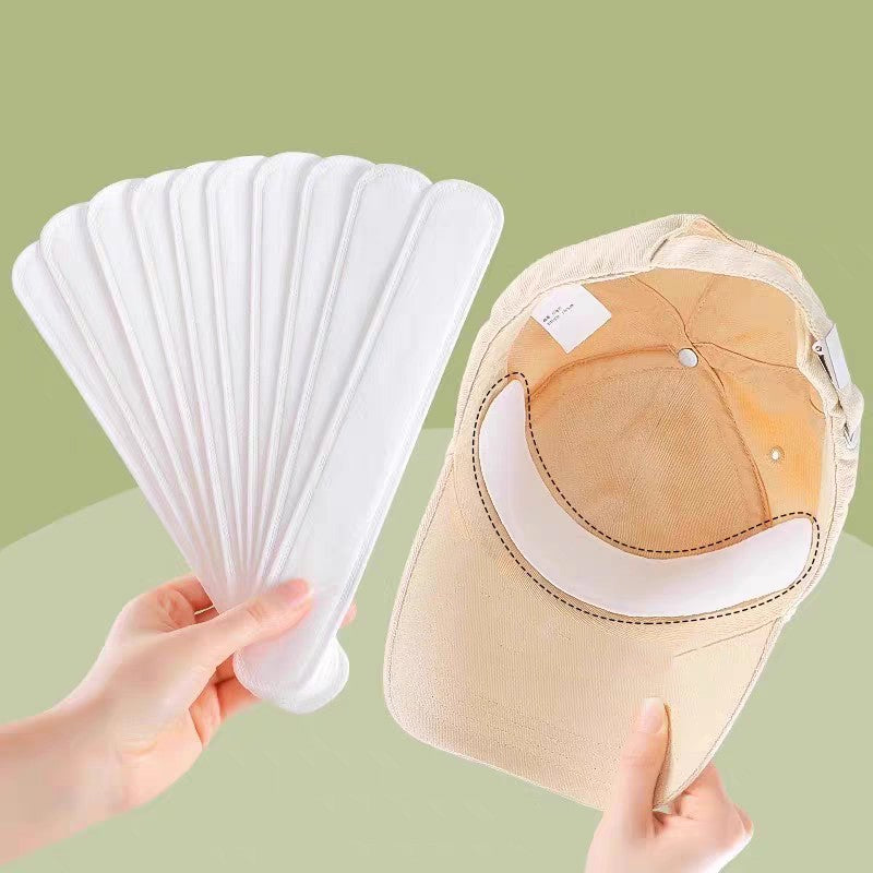 10/100pcs Hat Sweat Absorber Stickers Women Men Cotton Anti-dirt Sports Belt Cap Rim Invisible White Tape Hat Reducer Liner Pad