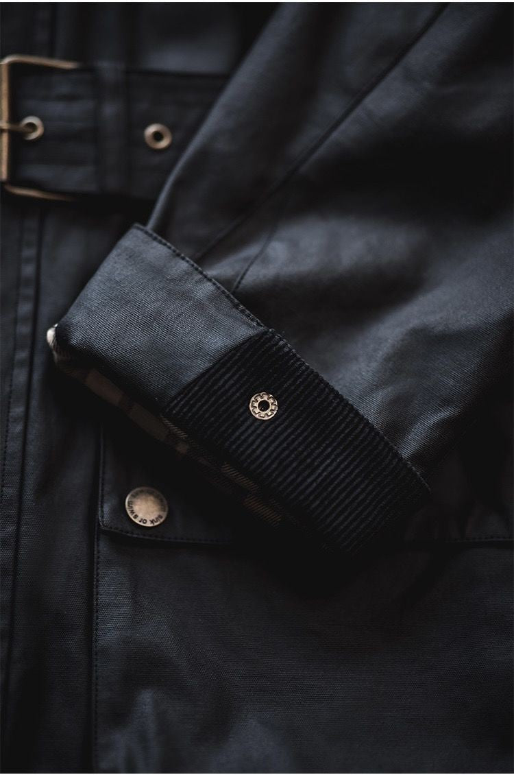 Men's Cargo Safari Oil Wax Jacket Waterproof England Casual Autumn Outwear Multi Pocket Corduroy Collar Wear Resistant Jackets