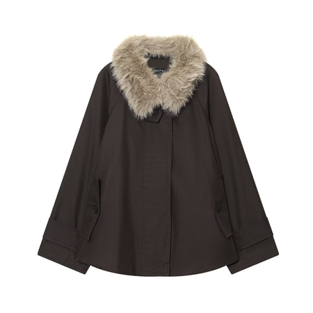 Women's Autumn and Winter Casual Straight Waterproof Parka Jacket with Fur Hem, Warm Zipper Long Sleeve Outwear