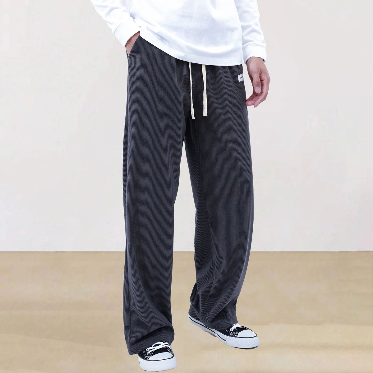 Mens Corduroy Joggers Pants Casual Cargo Pants Drawstring Elastic Waist Baggy Tapered Sweatpants with Pockets Outdoor Sweatpants