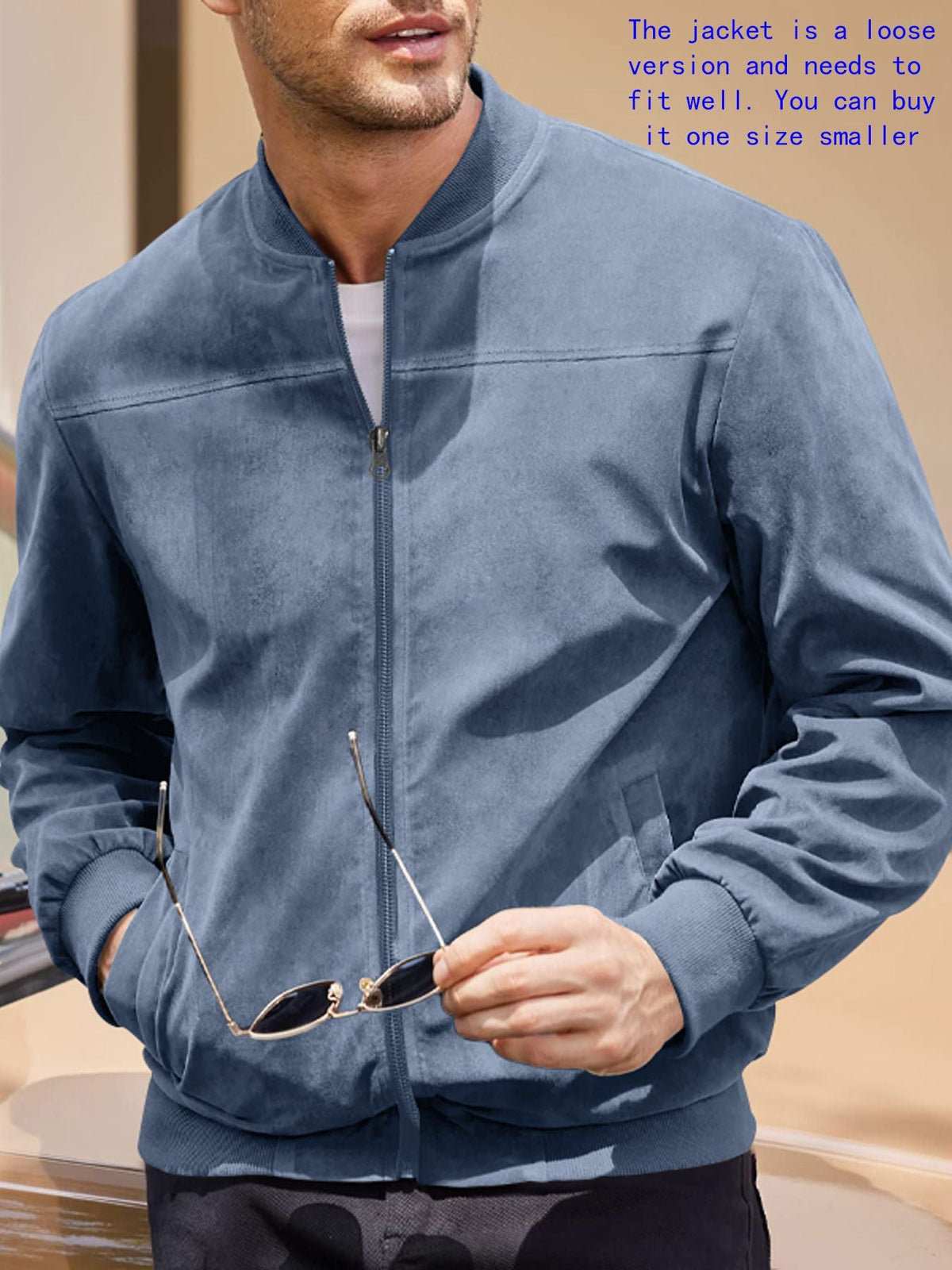 Men's suede nap fabric casual jacket Round neck zipper Solid color Sport Bomber Jacket Casual edition sports and golf fashion
