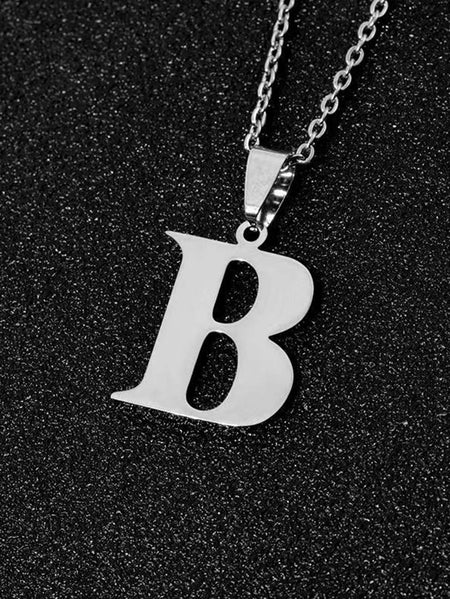 DGIDDK Stainless Steel Fashion Simple A-Z Small Letter Necklace Initial Pendant Fine Chain Alphabet Men Women Jewelry Gift