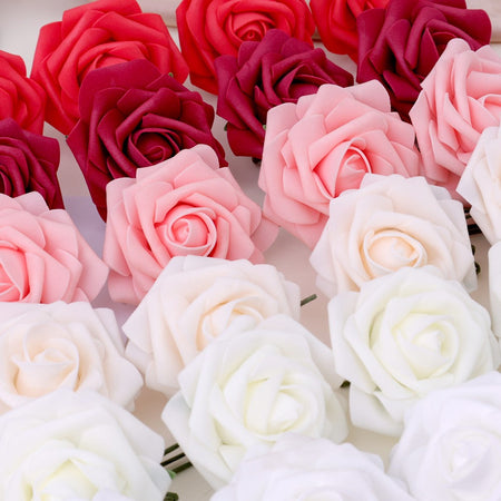 5-100pcs Fake Rose Flower Green Leaves for Valentine's Day Wedding Birthday Party Artificial Roses Heads with Stems Supplies