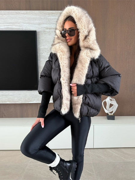 Vintage Women's Fur Coat Elegant Furs Collar Puffer Thicken Full Sleeve Jacket With Furs Female 2025 Autumn Winter Woman Coats