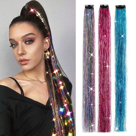 New Hair Tinsel Clip In Extensions Shiny Sparkle Hair Tinsel Glitter Fairy Hair Tinsel Kit Clip In Sparkle Hair Extension 19.5In