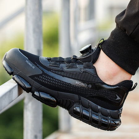Men's Work Shoes  Rotary Buckle Work Sneakers Protective Shoes Safety Industrial Puncture-Proof Anti-Smash Steel Toe Shoes