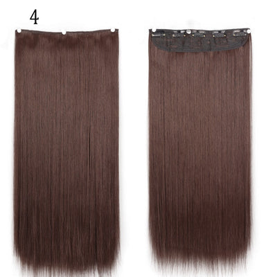 Synthetic Long Straight 5 Clip In Hair Extensions 22’‘ High Resistant Temperature Fiber Black Brown Blonde Hairpiece