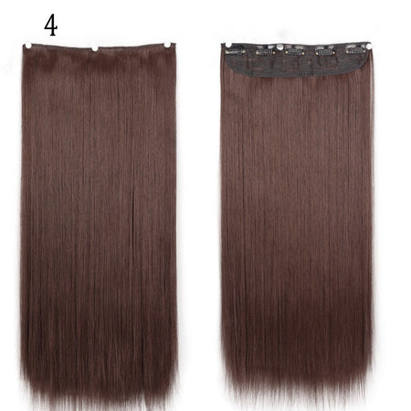 Synthetic Long Straight 5 Clip In Hair Extensions 22’‘ High Resistant Temperature Fiber Black Brown Blonde Hairpiece