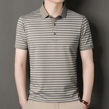 2024 Men's New Striped Cotton Business Casual Short Sleeved POLO Shirt Fashion Short Sleeved Comfortable and Breathable Top