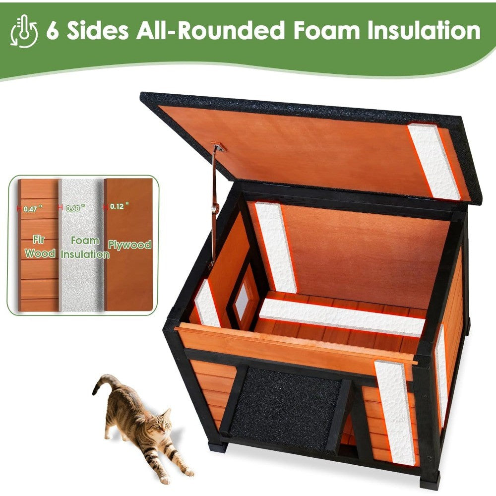 Weatherproof Insulated Cat House for Outdoor and Indoor Use with Openable Roof for Feral Cats and Small Pets