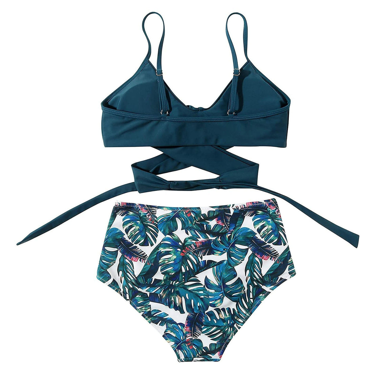 bikini Beach Style Floral Printed Women's Swimsuit Cross High Waisted Tow-piece For Teenagers biquinis feminino tendência 2024