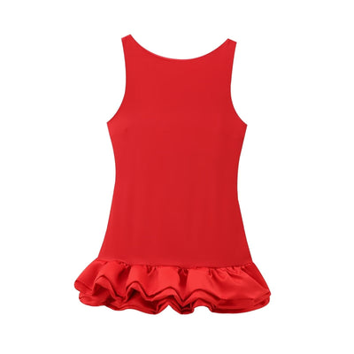 TFMLN Fashion Women Ruffle Pleated Dress Slim O-neck Sleeveless Backless Dresses Female 2025 Party Club Lady Vestidos
