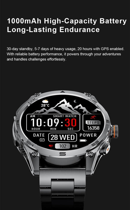 2025 New Military T-Rex 3 Ultra GPS Smart Watch 1000mAh Battery 10ATM Waterproof Compass Flashlight Sports trackr Smartwatch Men