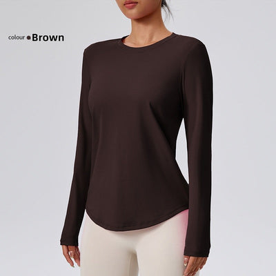Naked Spring and Autumn Round Neck Fitness Yoga Clothing, Slimming and Slimming Base, Sports Top, Pilates Long Sleeve, Female