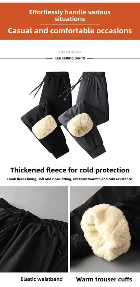 Men's Winter Thiened down Cotton Pants Lamb Velvet aphene Knee-Pad Windproof Warm Long Trousers for Snowy Busin Casual