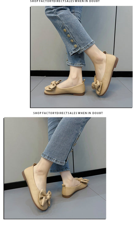 New Luxury Designer Shoes for Women Fashion Butterfly-knot Square Toe Party Leather Ballet Flats Ladies Flat Shoes Loafers Women