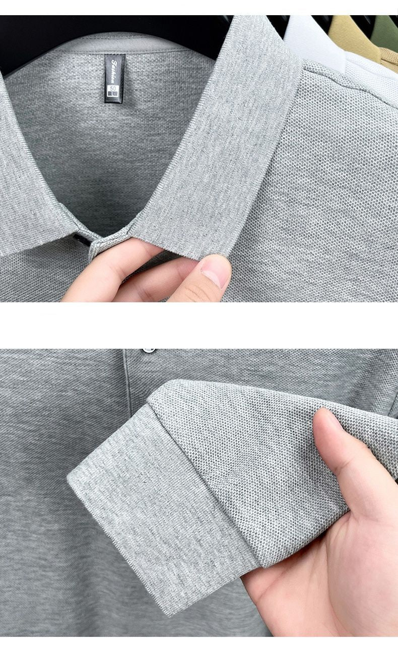100% pure cotton spring and autumn fashionable men's collar striped long sleeved polo shirt brand embossed casual T-shirt