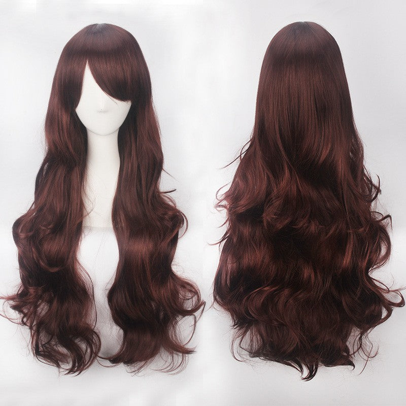 European and American style cos color anime wig, with foreign trade buckle net, universal, 80CM long, curly Synthetic fiber wig
