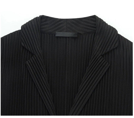 Miyake New 2025 Spring Suit Long Sleeve Pleated Pleated Men's Jacket Lapel Pleated Solid Color Fashion Loose Plisse Casual Top