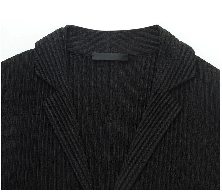 Miyake New 2025 Spring Suit Long Sleeve Pleated Pleated Men's Jacket Lapel Pleated Solid Color Fashion Loose Plisse Casual Top