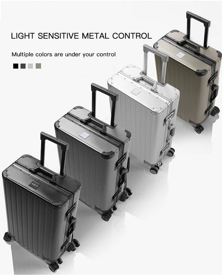 All-aluminum-magnesium alloy suitcase: women's 24-inch aluminum-framed swivel trolley case, men's 20-inch boarding travel metal
