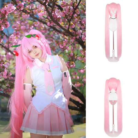 High-Quality Anime Miku Cosplay Synthetic Hair 46-Inch Detachable Double Ponytail Halloween Carnival Party Wig Heat-Resistant