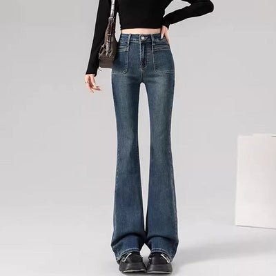 Spring Woman High Waist Vintage Flare Jeans Girls Korean Y2k 2000s Bell Bottom Pants Female Streetwear Gray Blue Denim Trousers