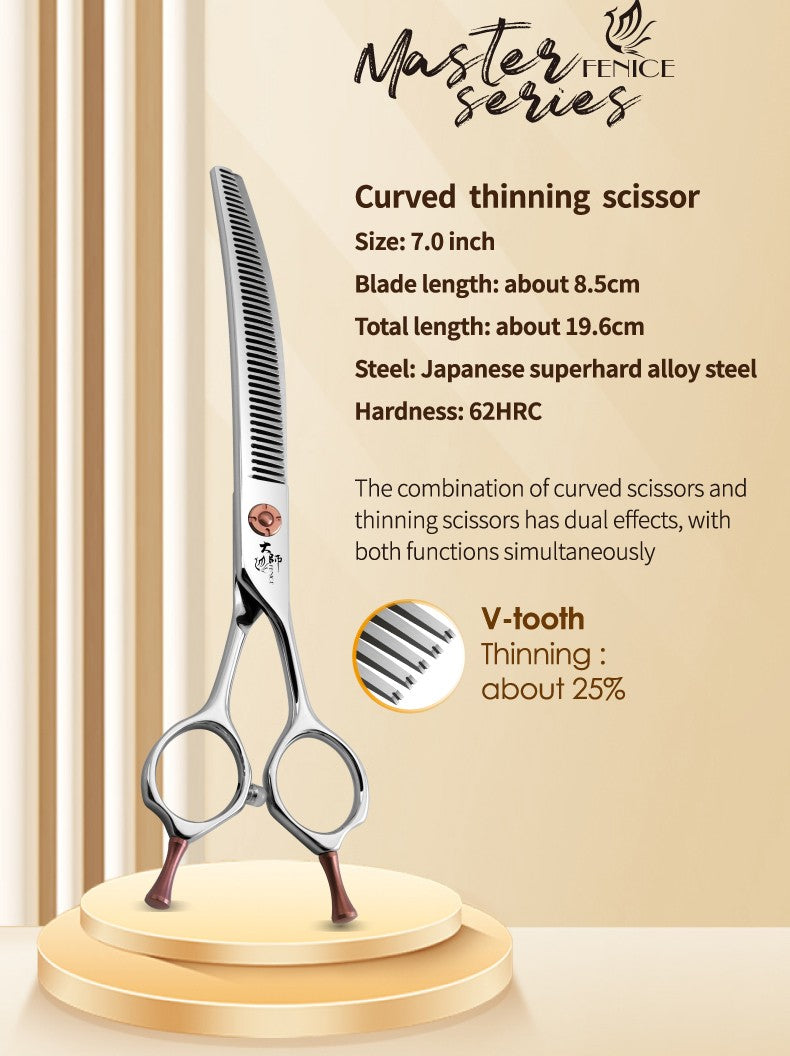 Fenice ZB Professional 6.5/7.0 Inch JP440CDog Grooming Curved Chunker/Thinner/Fluffy Scissors for Dog Groomer/Family Use