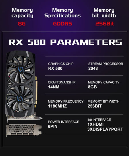 RX 580 8GB 2048SP Gaming Graphics Card  Radeon GPU RX580 Series placa de video Desktop Gaming Computer GPU