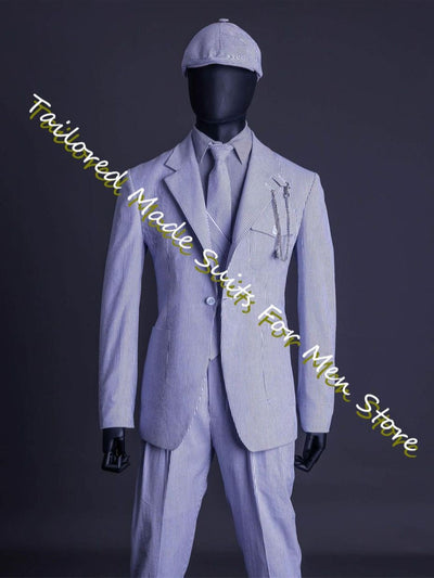Summer Men'S Blazer Pink Seersucker Prom Dresses Slim Fit Men'S Suit Male Set 2 Pieces High Quality Luxury Jackets Trousers