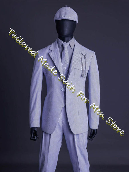 Summer Men'S Blazer Pink Seersucker Prom Dresses Slim Fit Men'S Suit Male Set 2 Pieces High Quality Luxury Jackets Trousers