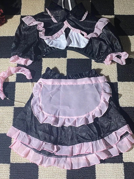 Role Student Complete Maid Cosplay School Costume Set Ruffle Cosplay Vacation Halloween Outfit Halter Dress Set Outfit Costume