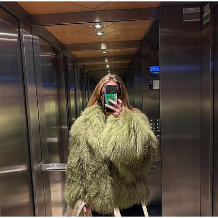 Fashion Solid Plush Faux Fur Coat Women Elegant Warm Long Sleeves Loose Jacket 2025 Lady Winter Chic High Street Outerwear ?