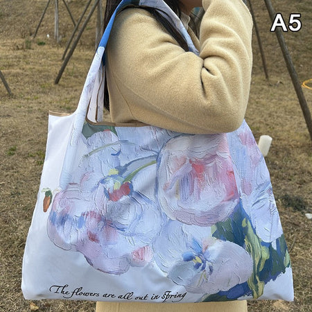 New Fashion Bag Foldable Shopping Bag Reusable Grocery Storage Bag Nylon Portable Shoulder Handbag Travel Tote Bag