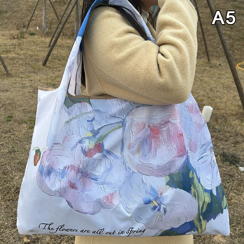 New Fashion Bag Foldable Shopping Bag Reusable Grocery Storage Bag Nylon Portable Shoulder Handbag Travel Tote Bag