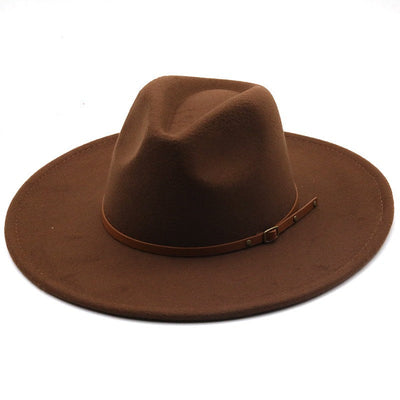9.5cm Wide Brim Fedora Hats with Brown Belt Autumn Winter Women Party Top Hat Men Jazz Retro Cowboy Felt Cap Panama Sun Hat