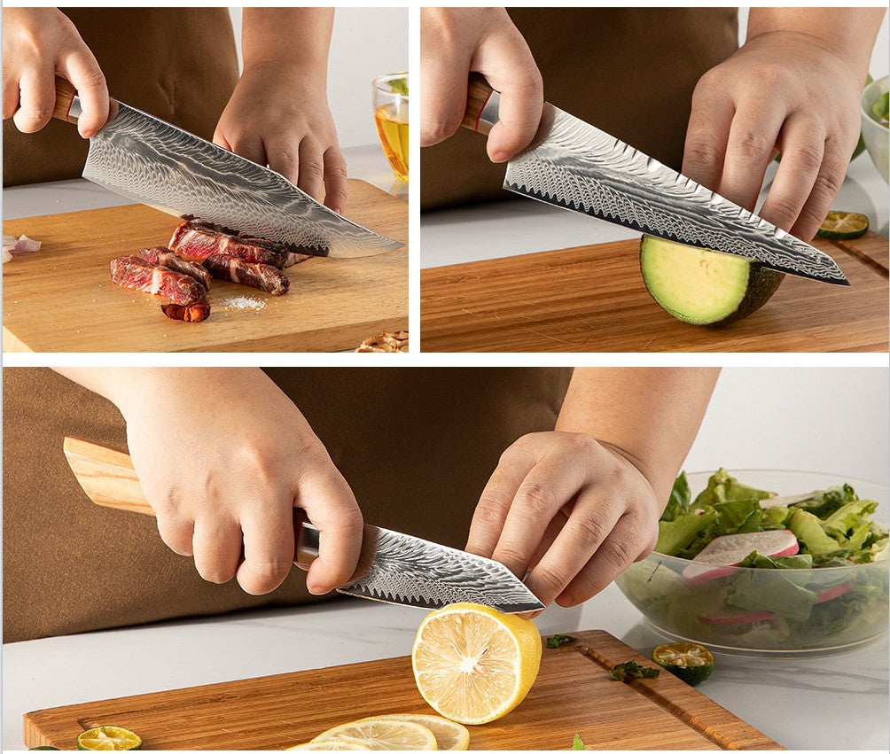 67-LAY Damascus Kitchen chef knife Set,Japanese Santoku Nakiri Knife Utility Knife Boning Knife,Cooking knife Olive wood HD