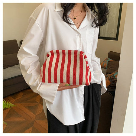 Woven Crochet Purses for Women Beach Clutch Handbags Dumpling Hobo Casual Colorblock Bag Ladies Ruched Cloud Purse