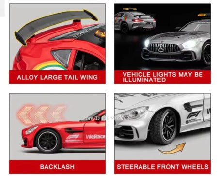 1:24 GTR F1 Safety 300SL Sport Car Model Toy Alloy Diecast Sound Light Shock Absorption Miniature Vehicle Models Collection Gift