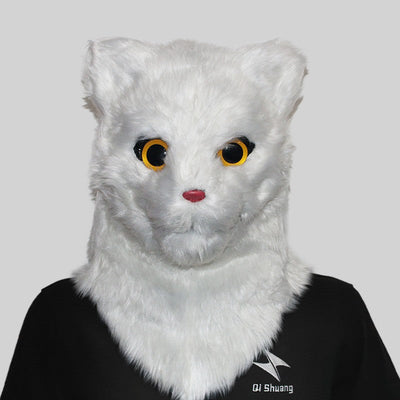 Movable Mouth Cat Head Mask Animal Latex Cute Helmet  Artificial Fur for Halloween Costumes Party Props Adult Size